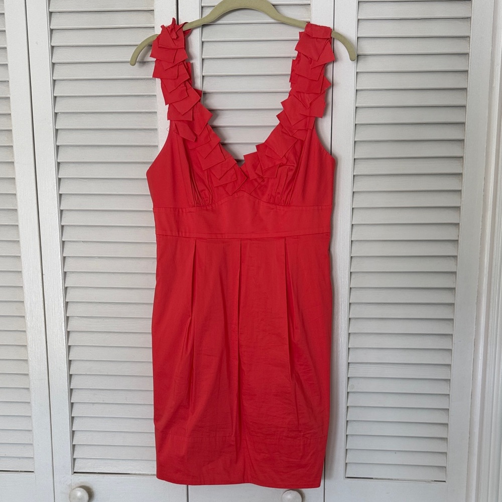 BCBGMaxAzria Red Ruffle V-Neck Sleeveless Mini Dress